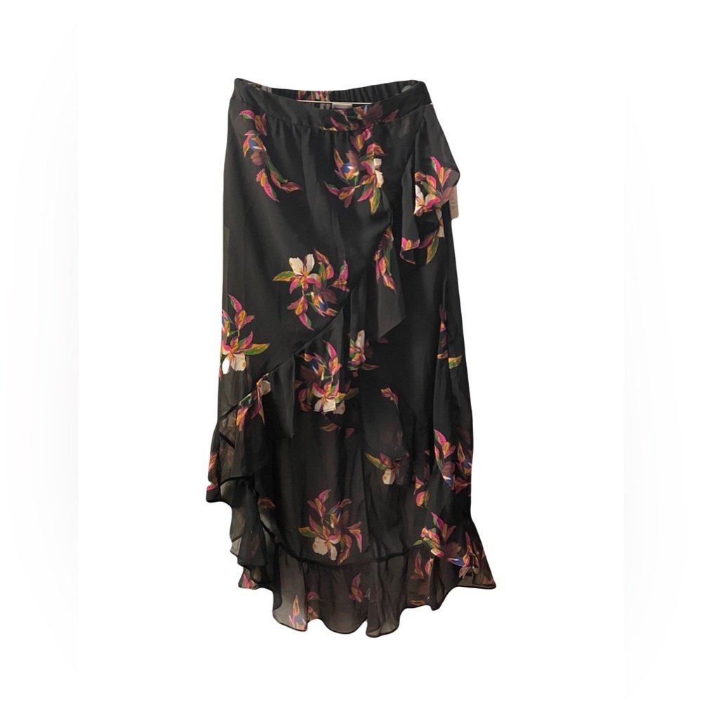 NWT A New Day Small Floral High-low skirt Faux wrap w/ Ruffle Black